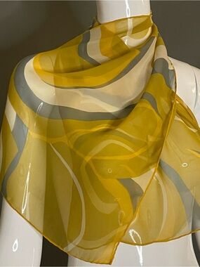 Vintage Sheer Chartreuse Silk Blend Scarf 15 x 41 In Excellent Condition